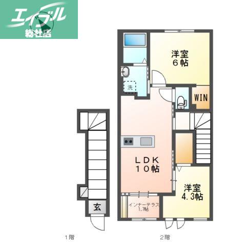 セルクラール(2LDK/2階)の間取り写真