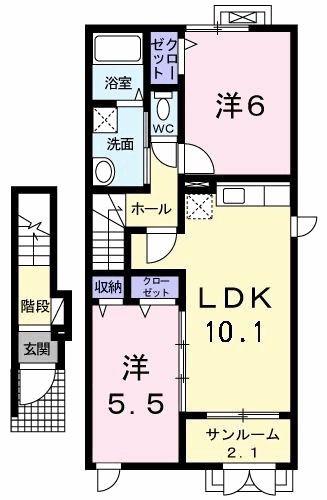LE SENATB棟(2LDK/2階)の間取り写真
