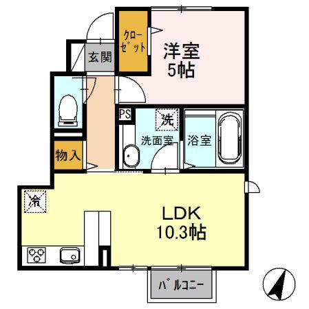 ARIETTA与原 B棟(1LDK/1階)の間取り写真