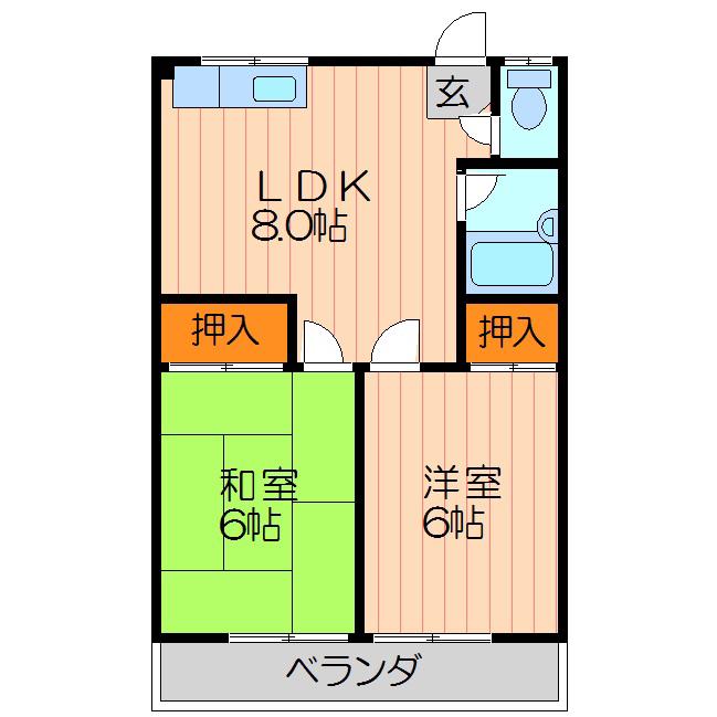 京阪本線 大和田駅(大阪) 徒歩12分 4階建 築41年(2LDK/4階)の間取り写真