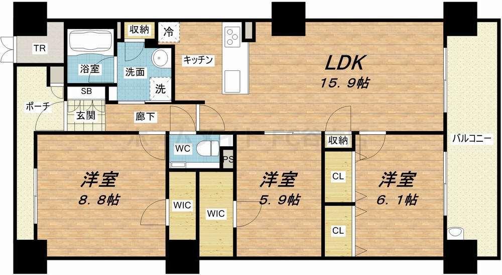 ロイヤルパークス桃坂(3LDK/9階)の間取り写真