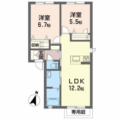 シャーメゾンアゼリアF棟(2LDK/1階)の間取り写真