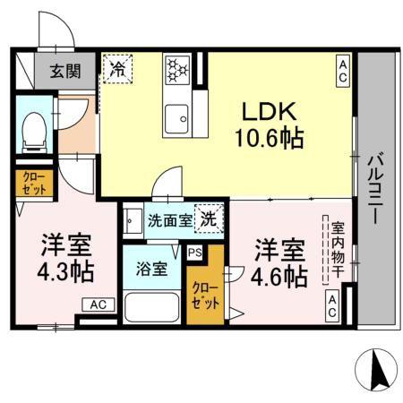 セレスティア新小岩(2LDK/3階)の間取り写真