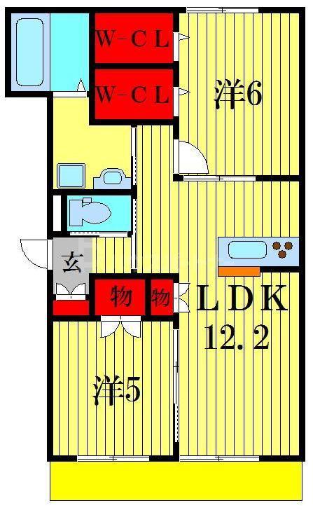 ファミーユI(2LDK/2階)の間取り写真