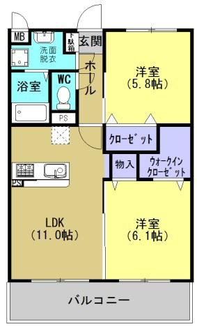 メゾン シュシュ(2LDK/2階)の間取り写真