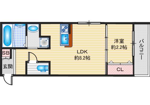 リアコート千里丘2ノース(1LDK/2階)の間取り写真
