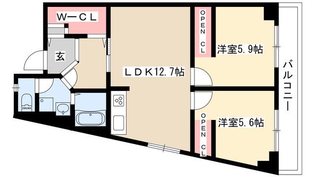 丸美ハイツ(2LDK/2階)の間取り写真