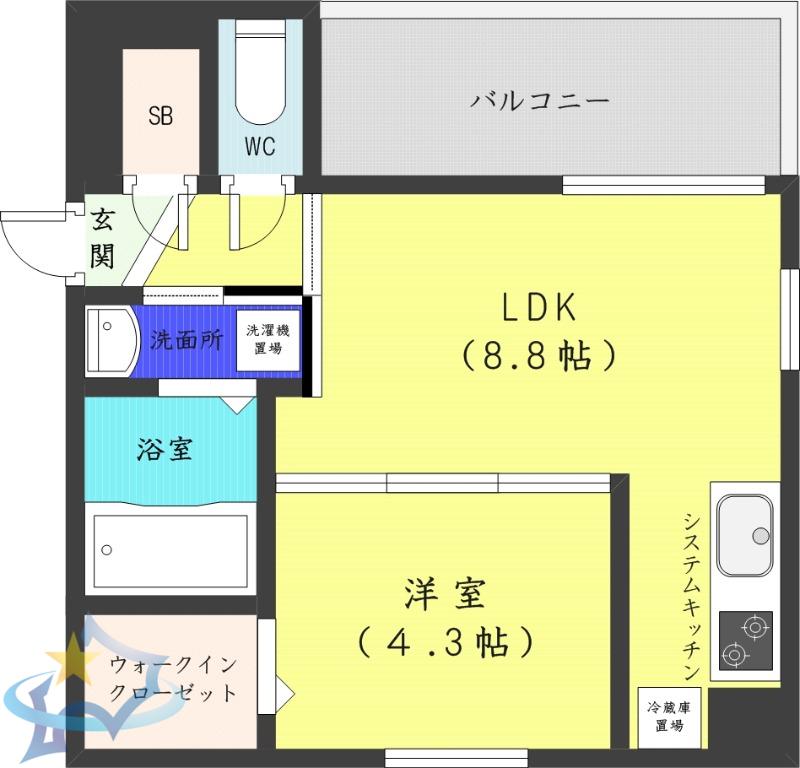 スペチアーレ大通(1LDK/9階)の間取り写真