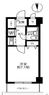 ライオンズプラザ府中是政駅前(1K/4階)の間取り写真