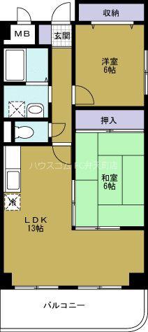 福本ハーバービュースクエア(2LDK/3階)の間取り写真