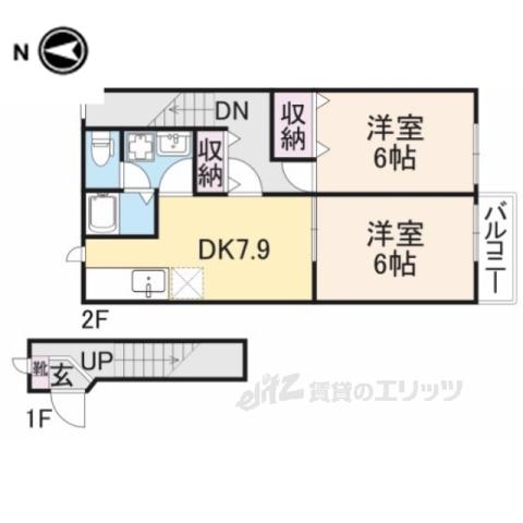 シャトレー富堂A(2DK/2階)の間取り写真