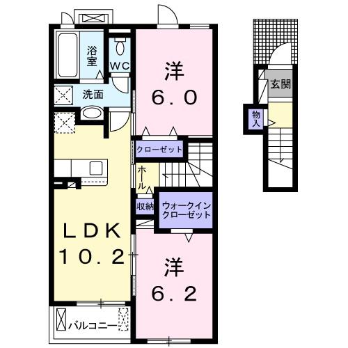 プラシード(2LDK/2階)の間取り写真