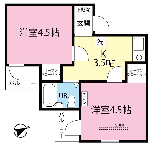 ミングルAP栗谷一番館(2K/1階)の間取り写真