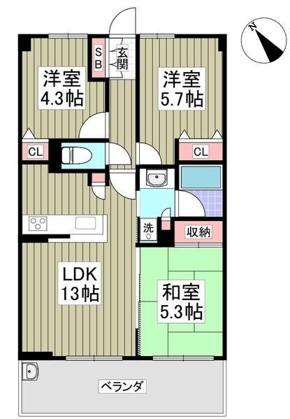 ラヴィドール鴻巣(2LDK/7階)の間取り写真