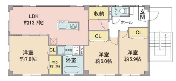 シャトー高杉(3LDK/2階)の間取り写真