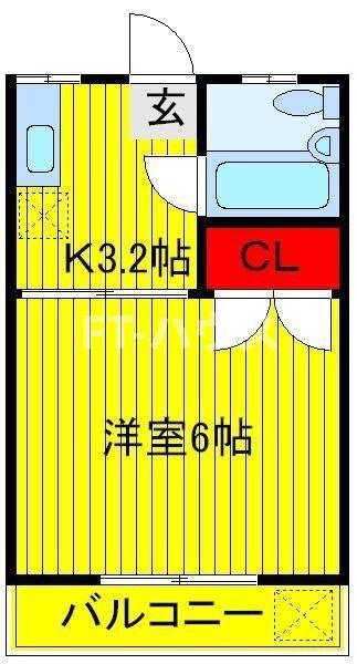 シャトン三山(1K/2階)の間取り写真