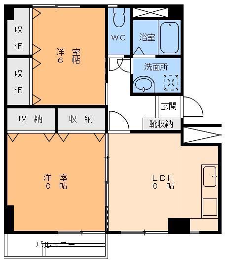 コーポラスかやまち(2LDK/4階)の間取り写真
