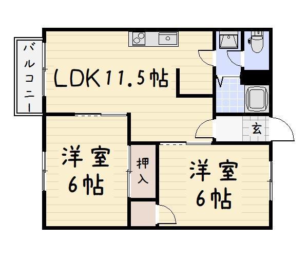 米倉ビル(2LDK/4階)の間取り写真