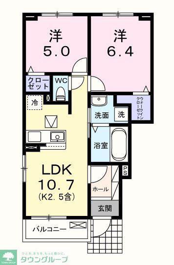 サニー リーブス(2LDK/1階)の間取り写真