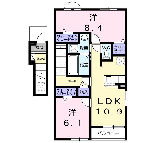 BRIGHT HILL I(2LDK/2階)の間取り写真