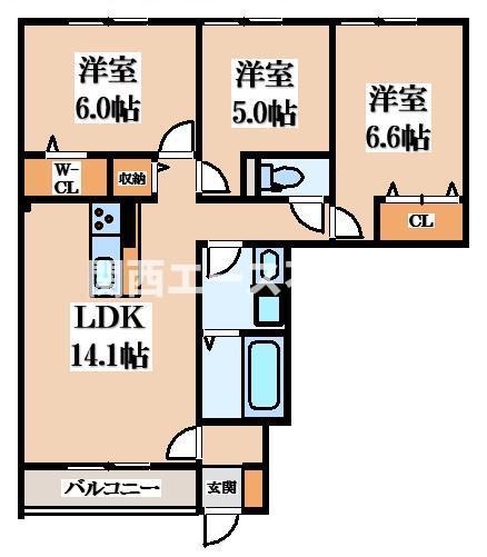 ファミールD希III(3LDK/1階)の間取り写真