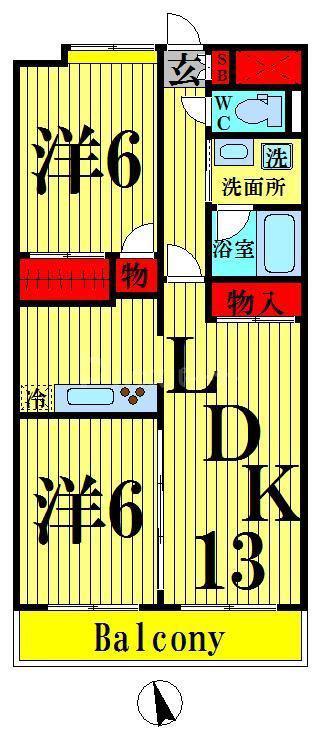 シャトー メルヴェーユ(2LDK/2階)の間取り写真