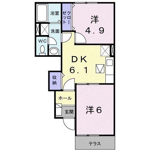 グラン・リゴレットB(2DK/1階)の間取り写真