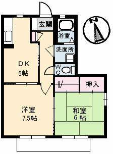 ハピネス口田(2DK/2階)の間取り写真