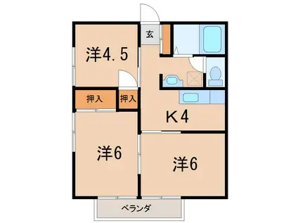 コーポ渡辺II(3K/2階)の間取り写真