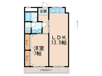 川端ビル(1LDK/4階)の間取り写真