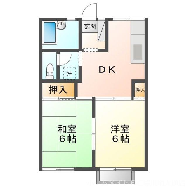ハラマキハイツD棟(2DK/2階)の間取り写真
