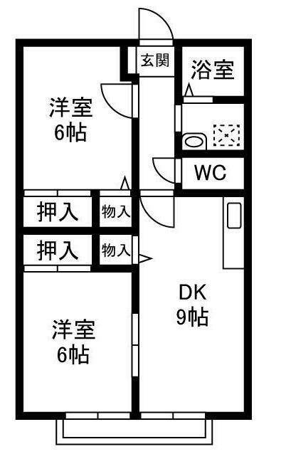 メゾン小土ヶ丘 B(2DK/2階)の間取り写真
