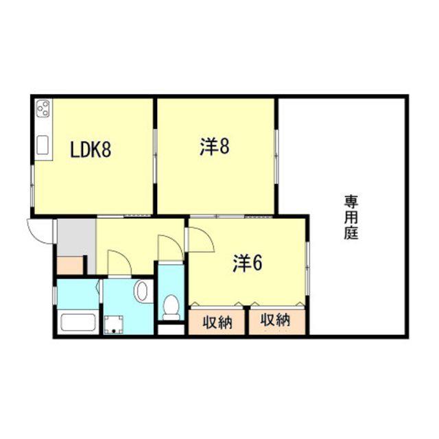 ハイフラット静徳(2LDK/1階)の間取り写真