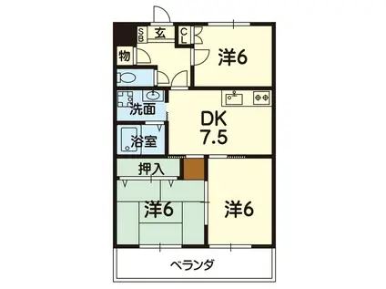 テラス三樹(3DK/1階)の間取り写真