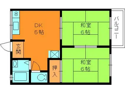 稲葉ハイツ1(2DK/2階)の間取り写真