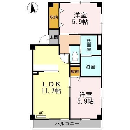 ラフティ I(2LDK/2階)の間取り写真