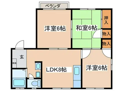 オゾンガーデンB(3LDK/2階)の間取り写真