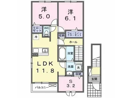 ヒカルサ伊勢崎I(2LDK/2階)の間取り写真