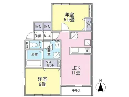 矢野口AP B棟(2LDK/1階)の間取り写真