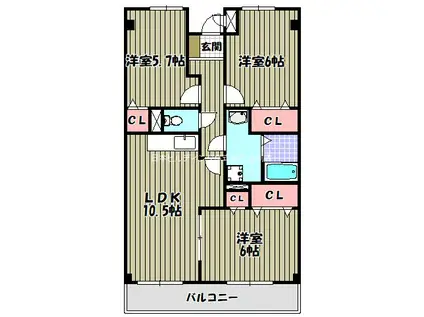 ラメールII(3LDK/3階)の間取り写真