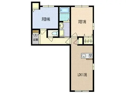 サザンコートA(2LDK/1階)の間取り写真