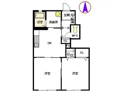 ルミエール・パル新宮B棟(2DK/1階)の間取り写真