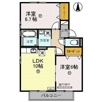 カルナ みたか(2LDK/2階)の間取り写真