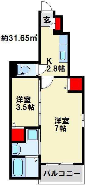 ラインハイム足立山A(1K/1階)の間取り写真