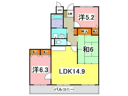 サンタウン明石ウエスト(3LDK/4階)の間取り写真