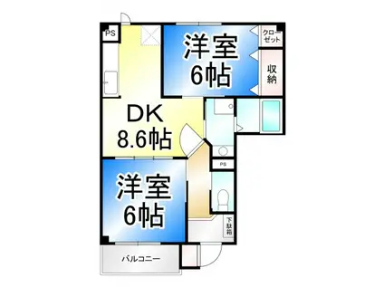 リバーウインド城南A(2DK/1階)の間取り写真