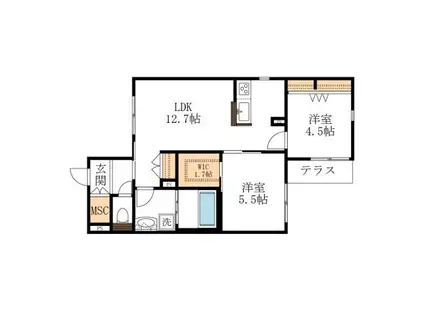 GRACE COURT西棟(2LDK/1階)の間取り写真