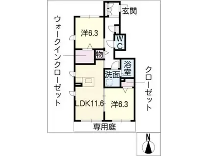 ニューエムエリア12 B棟(2LDK/1階)の間取り写真