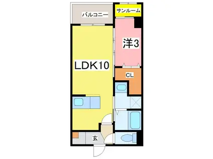 BRILLANTE RIVERFRONT(1LDK/3階)の間取り写真