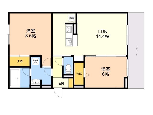 リヴィエール友丘(2LDK/2階)の間取り写真